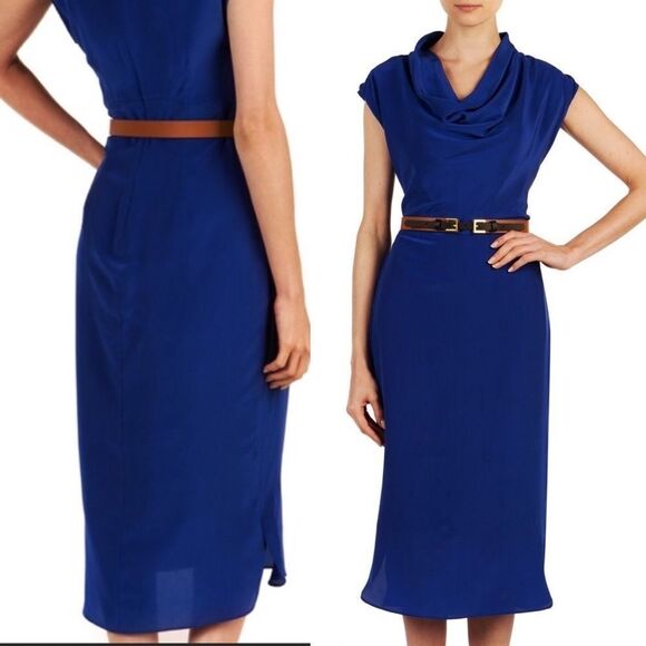 TED BAKER Silk Sleeveless Cowl Neck Midi Dress Blue XS - Picture 7 of 7